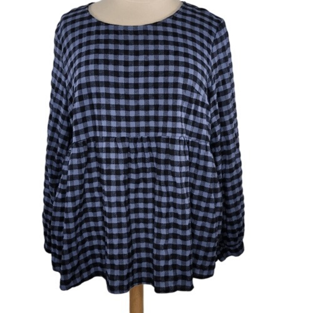 Suzanne Betro Blue‎ & Black Checked Babydoll Top